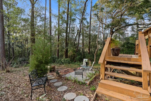 view of yard featuring a deck and a patio area