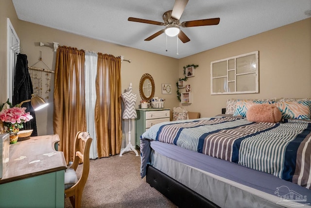 bedroom featuring carpet floors and ceiling fan