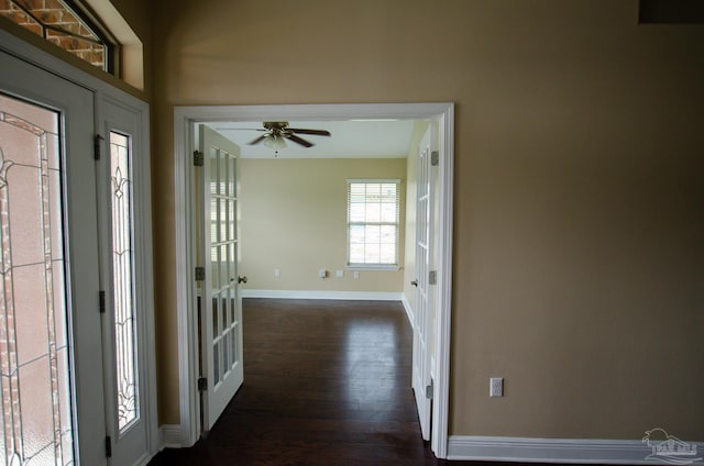 4777 Belvedere Cir, Pace, FL 32571 - foyer with dark wood-type flooring, baseboards, and a ceiling fan