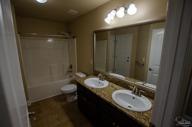4777 Belvedere Cir, Pace, FL 32571 - full bathroom featuring double vanity,  shower combination, toilet, and tile patterned flooring