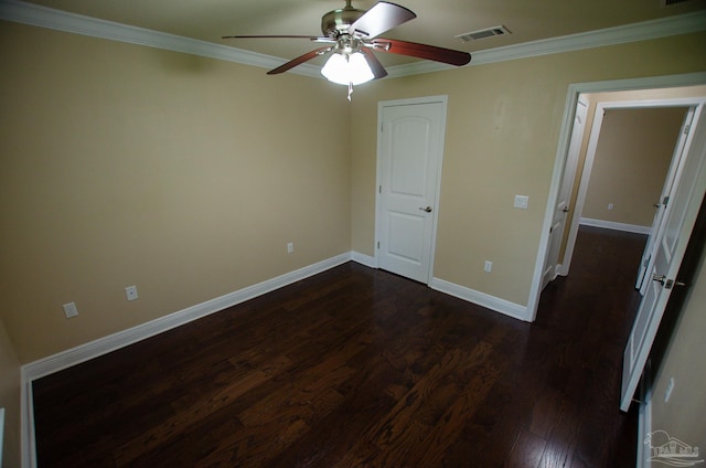 4777 Belvedere Cir, Pace, FL 32571 - unfurnished bedroom with crown molding, dark wood-style floors, baseboards, and a ceiling fan