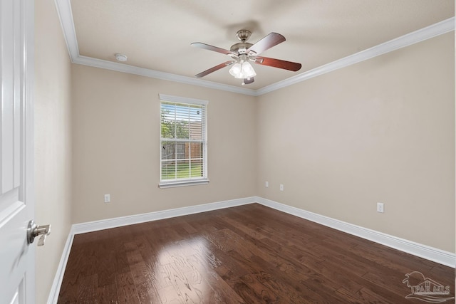 4777 Belvedere Cir, Pace, FL 32571 - unfurnished room featuring a ceiling fan, dark wood-style flooring, baseboards, ornamental molding, and a smoke detector