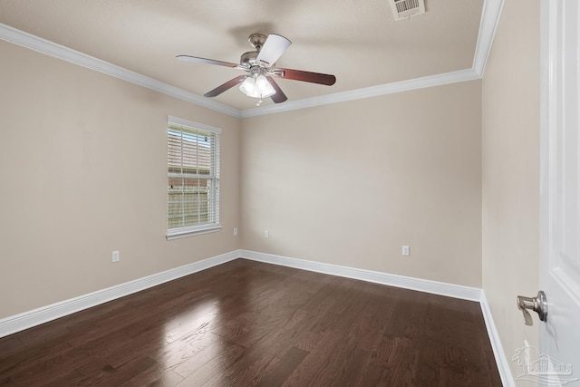 4777 Belvedere Cir, Pace, FL 32571 - unfurnished room featuring dark wood-style floors, baseboards, crown molding, and a ceiling fan
