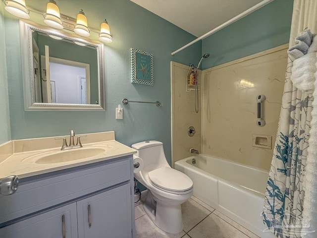 1448 Tina Dr Unit 213, Navarre Beach, FL 32566 - full bathroom with shower / tub combo with curtain, tile patterned flooring, vanity, and toilet