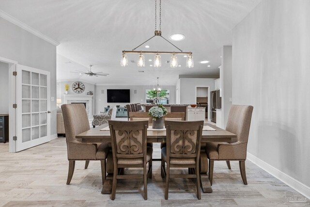 1008 Black Walnut Trl, Pensacola, FL 32514 - dining area with crown molding, light wood-style floors, baseboards, recessed lighting, and a ceiling fan