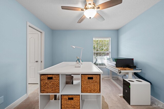 1008 Black Walnut Trl, Pensacola, FL 32514 - office space featuring light carpet, baseboards, a ceiling fan, and a textured ceiling