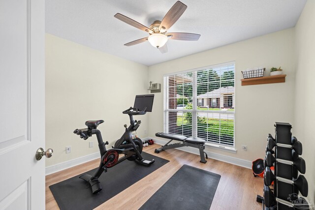 1008 Black Walnut Trl, Pensacola, FL 32514 - workout area with baseboards, wood finished floors, and ceiling fan