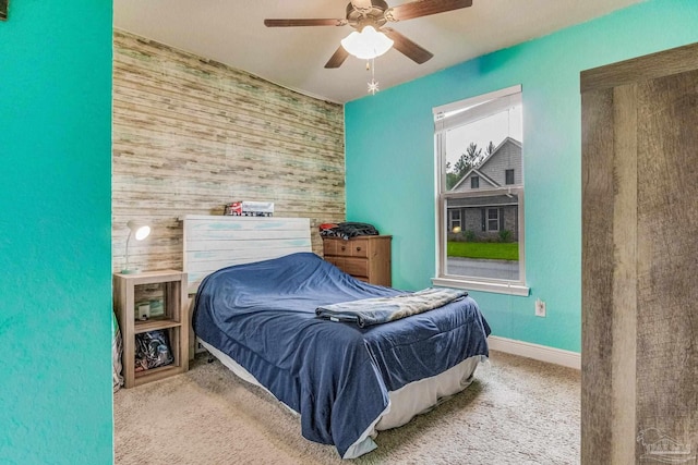 bedroom with carpet flooring and ceiling fan