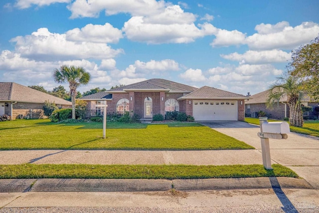 view of front of home featuring a garage and a front lawn