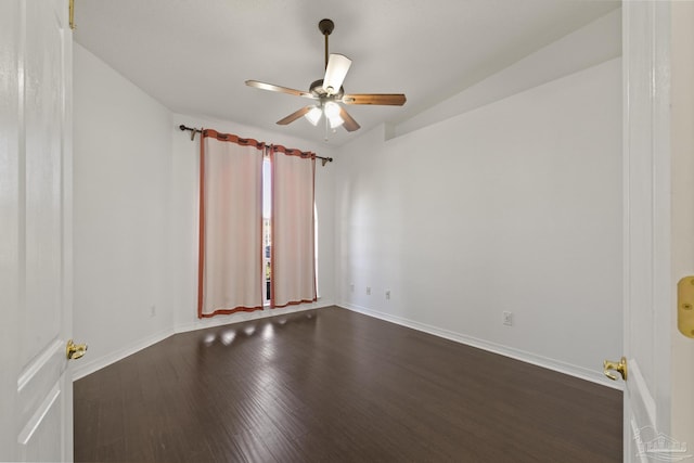 unfurnished room with hardwood / wood-style flooring and ceiling fan