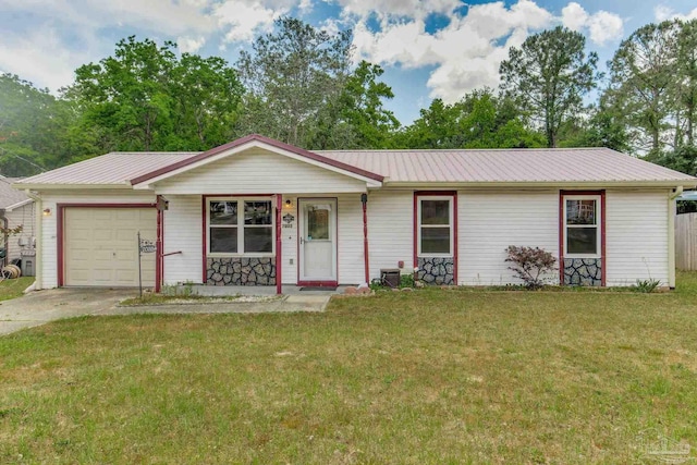 7035 Moore Ave, Pensacola, FL 32526 - single story home with metal roof, an attached garage, and a front yard