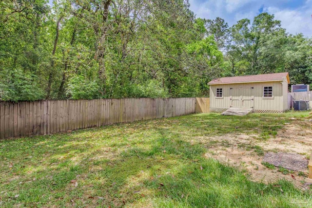 7035 Moore Ave, Pensacola, FL 32526 - view of yard with a fenced backyard, cooling unit, and an outbuilding
