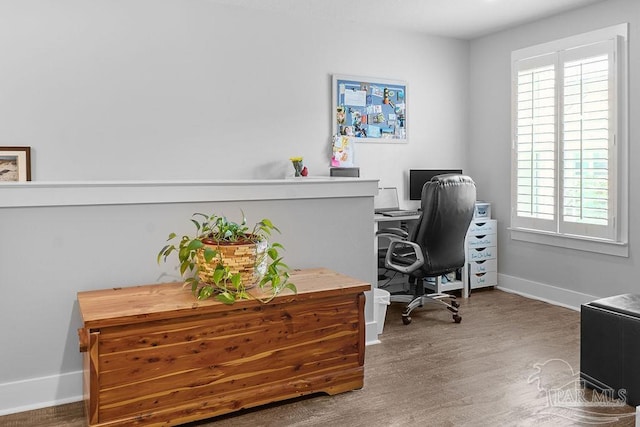 office space with wood-type flooring