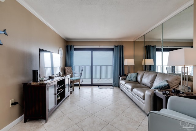 13817 Perdido Key Dr Unit 703, Pensacola, FL 32507 - tiled living room with crown molding and a healthy amount of sunlight