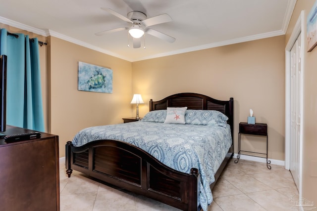 13817 Perdido Key Dr Unit 703, Pensacola, FL 32507 - tiled bedroom with crown molding and ceiling fan
