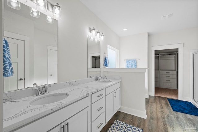 bathroom featuring vanity and wood-type flooring