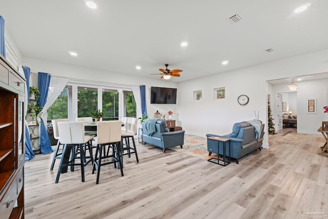 2032 Bay Point Blvd, Milton, FL 32583 - dining room featuring light wood finished floors, recessed lighting, and a ceiling fan