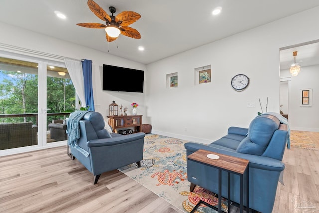 2032 Bay Point Blvd, Milton, FL 32583 - living area featuring ceiling fan, wood finished floors, and recessed lighting