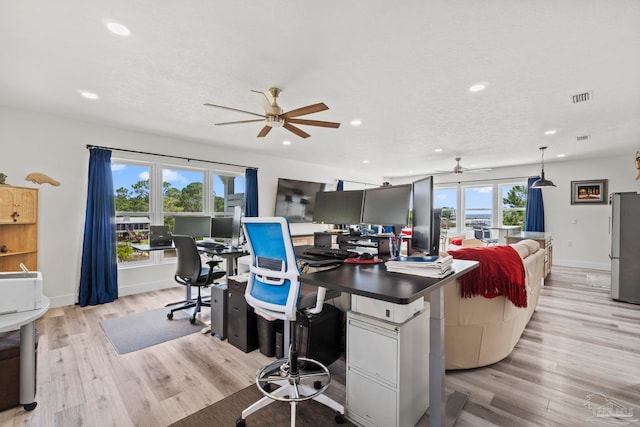 2032 Bay Point Blvd, Milton, FL 32583 - home office featuring a ceiling fan, recessed lighting, and light wood-type flooring