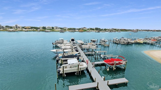 view of dock with a water view