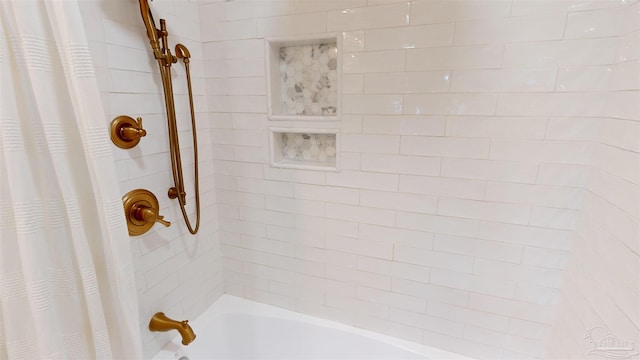 bathroom featuring shower / bathtub combination with curtain