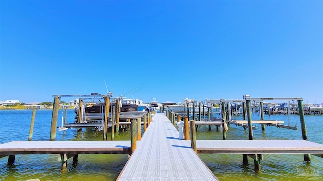 view of dock with a water view