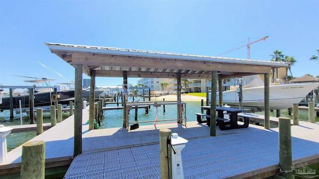 view of dock featuring a water view