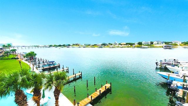 view of dock with a water view