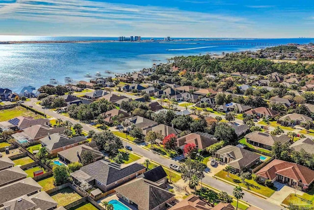 aerial view featuring a water view