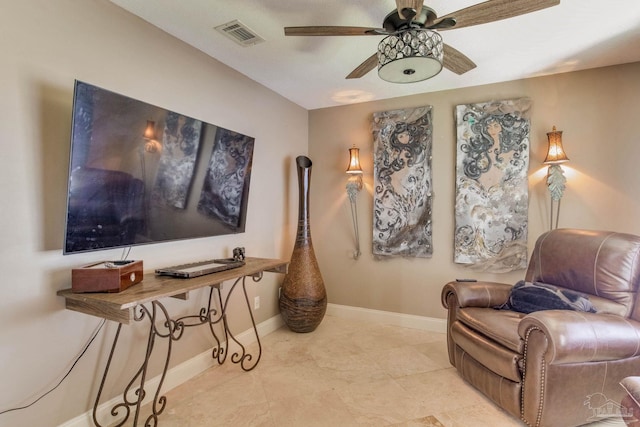 4552 Bayside Dr, Milton, FL 32583 - sitting room with visible vents, baseboards, and a ceiling fan