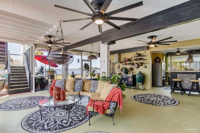 4552 Bayside Dr, Milton, FL 32583 - interior space featuring stairs, an outdoor living space, and a ceiling fan