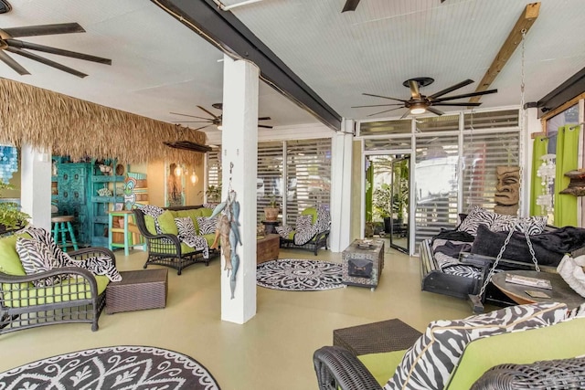 4552 Bayside Dr, Milton, FL 32583 - interior space featuring wooden walls and a ceiling fan