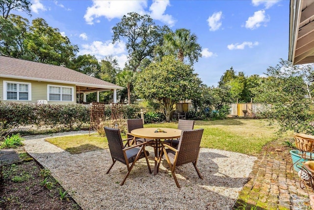 view of patio / terrace featuring a fenced backyard and outdoor dining area