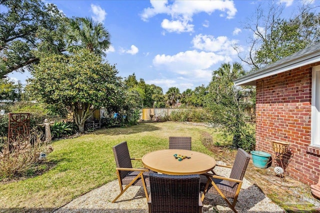 view of patio / terrace featuring a fenced backyard and outdoor dining area