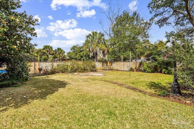 view of yard with a fenced backyard