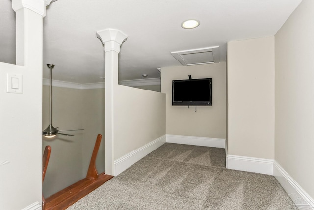interior space featuring baseboards, carpet floors, and recessed lighting
