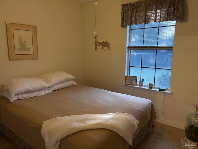 bedroom with multiple windows and carpet floors