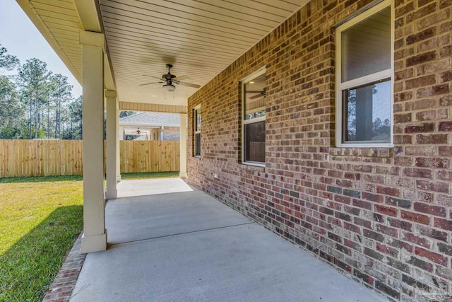 view of patio / terrace featuring ceiling fan