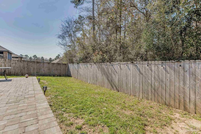 view of yard featuring a patio and a fenced backyard