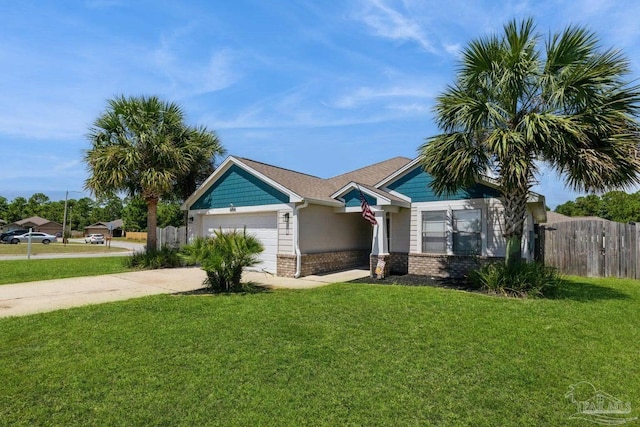 view of front of house with a front lawn and a garage