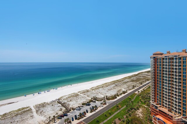 view of water feature with a beach view