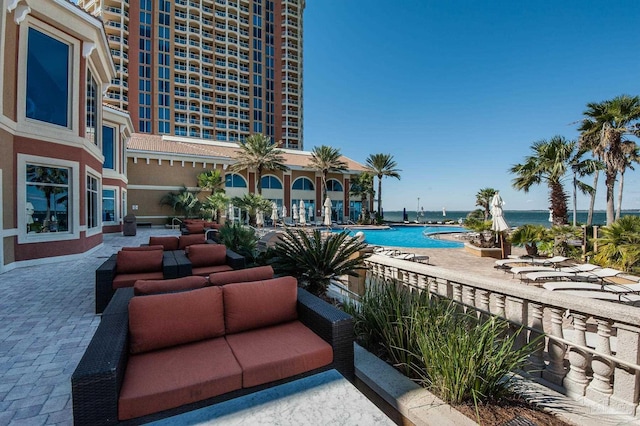 exterior space featuring a patio area and an outdoor living space