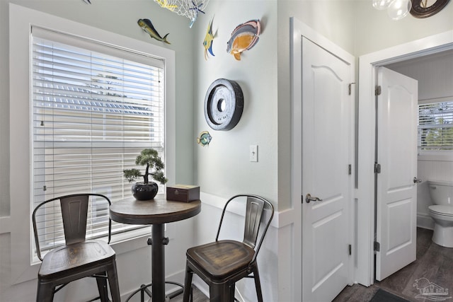 dining room with dark wood finished floors and a wealth of natural light