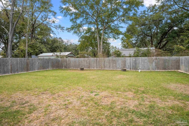 view of yard with a fenced backyard