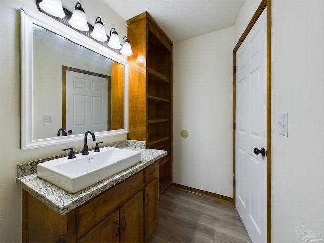 bathroom featuring vanity and hardwood / wood-style flooring