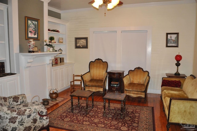 4565 Forsyth St, Bagdad, FL 32583 - living room featuring wood finished floors, a ceiling fan, and crown molding