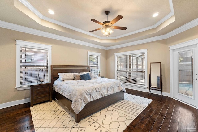 bedroom with ceiling fan, light wood-type flooring, and ornamental molding