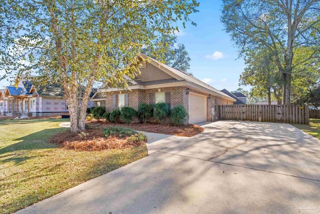 view of property exterior with a lawn and a garage