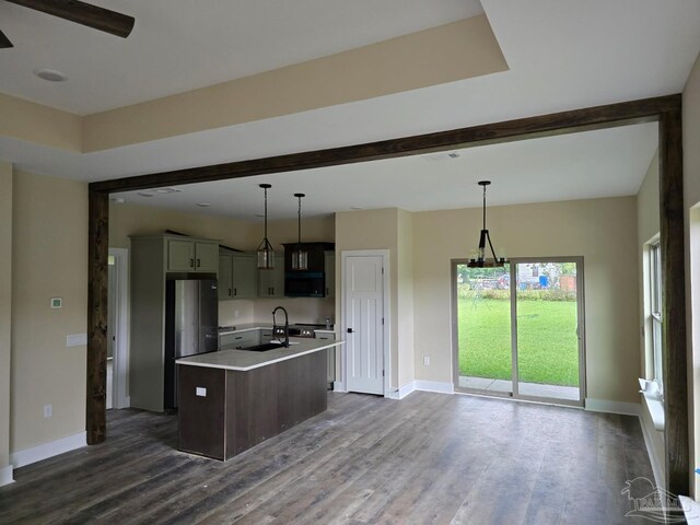 205 Webb St, Cantonment, FL 32533 - kitchen with black microwave, dark wood-style floors, a sink, baseboards, and beam ceiling