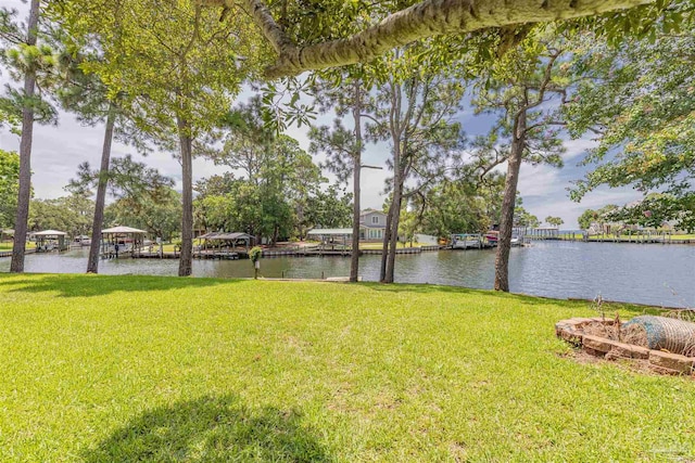 view of yard with a water view